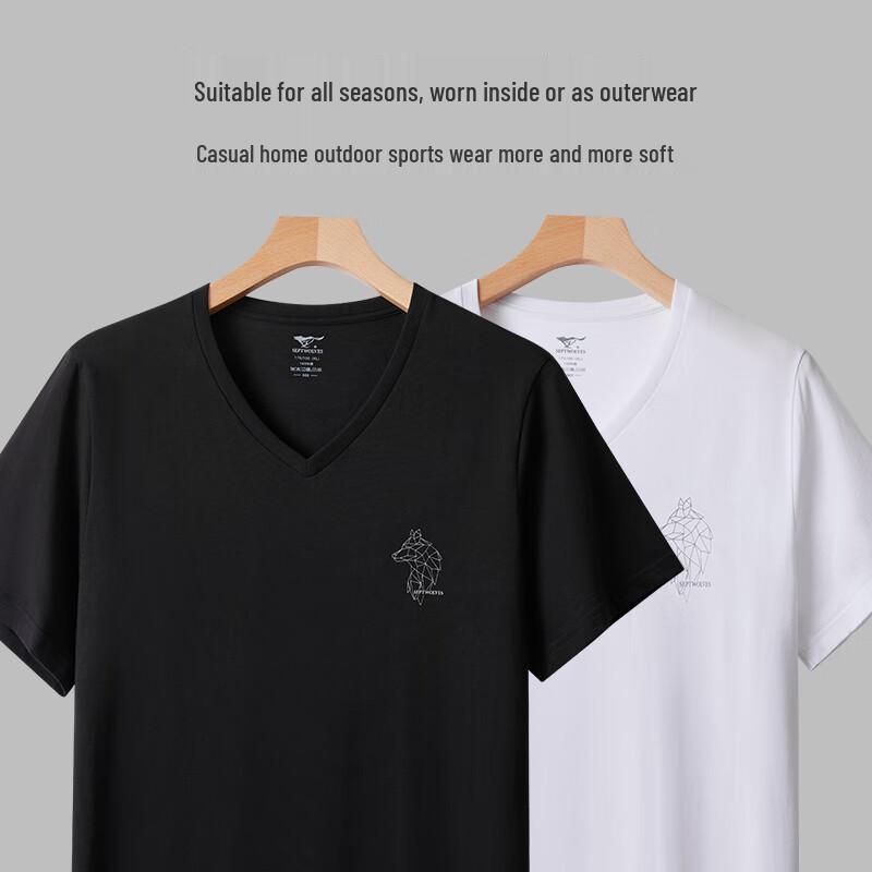 SEPTWOLVES Men's V-Neck 100% Cotton Wolf Print Short Sleeve T-Shirt