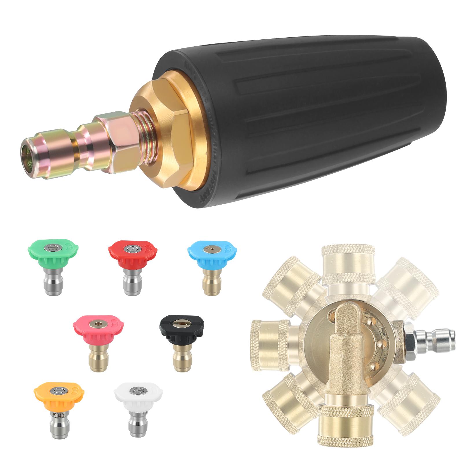 

Турбонасадка для мойки высокого давления Турбонасадка для мойки высокого давления, вращающаяся насадка и 7 наконечников, быстроразъемное соединение 1/4 дюйма, 4000 фунтов на кв. дюйм чёрный