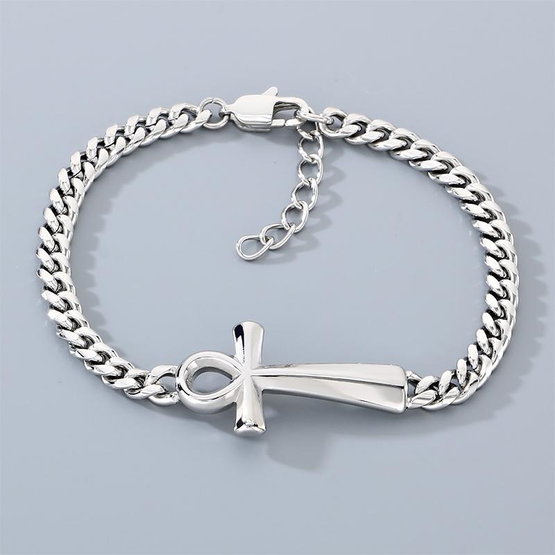 Stainless Steel Cross Bracelet for Men Women Polished Symbol Curb Chain Wristband Gold Color Adjustable Jewelry for Daily Wear