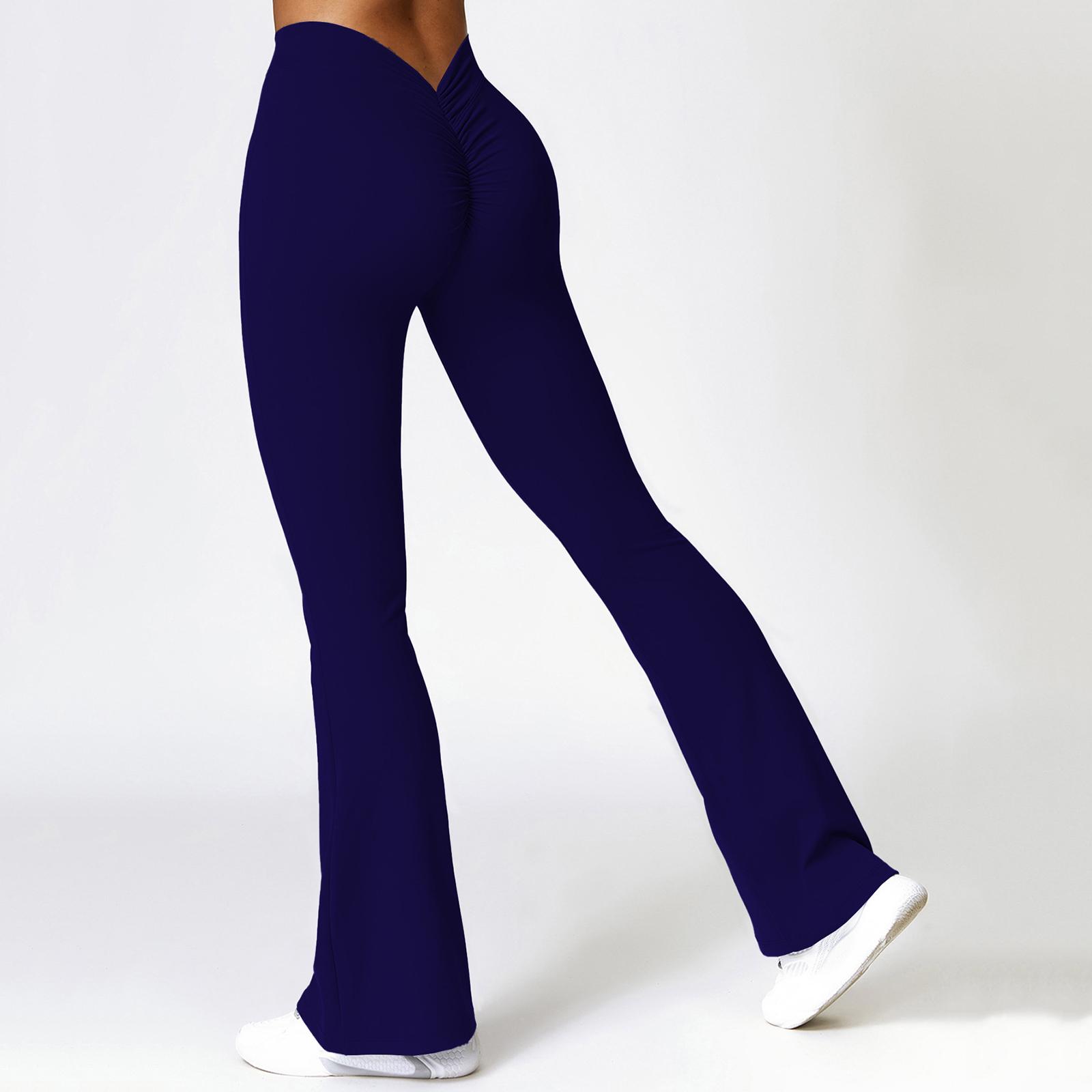 

Women s V-shaped Slim Yoga Pants Hip-lifting Pleated Sports Pants Training Running Fitness Yoga Flared Pants L Темно-синій