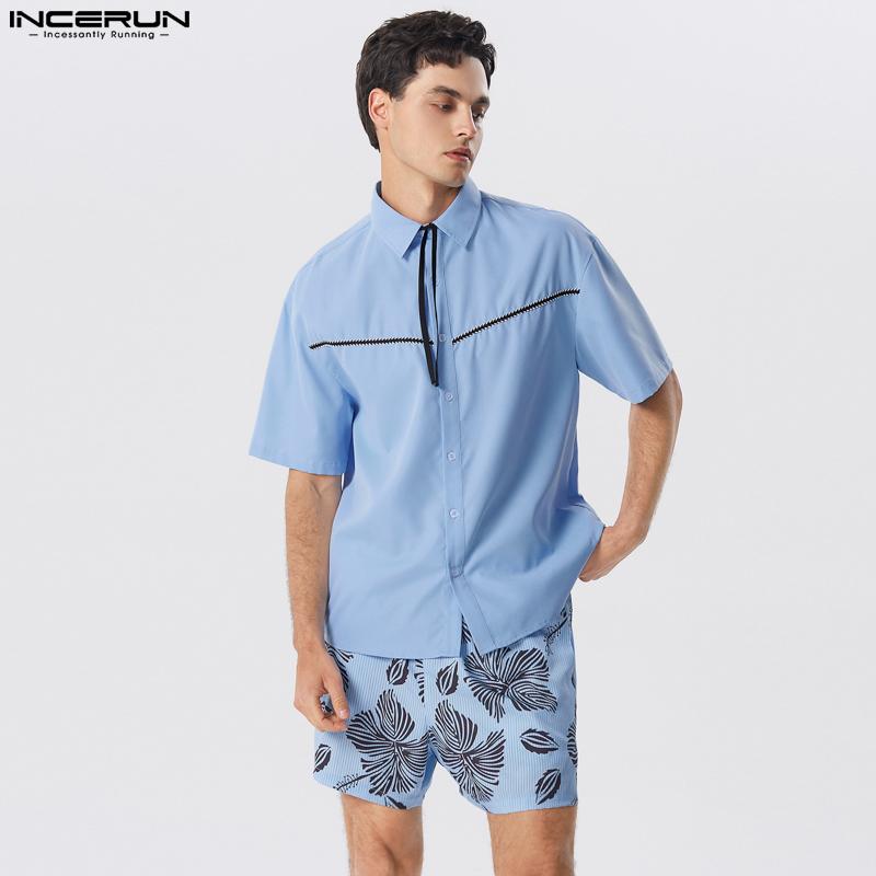 

INCERUN Рубашка с короткими рукавами + шорты Комплект Мужская повседневная пляжная одежда Костюмы из двух частей