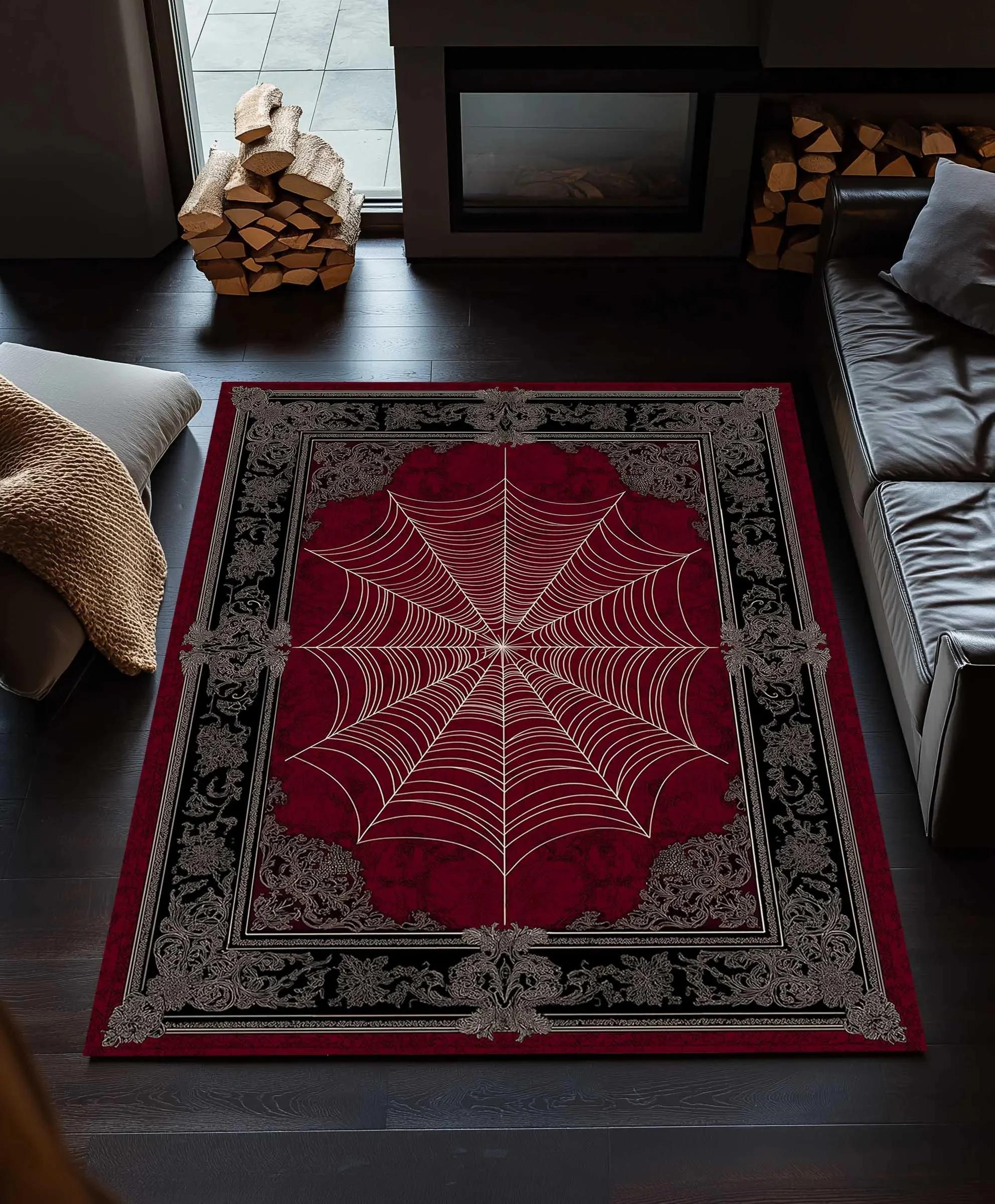 

Черный готический ковер с паутиной - Моющийся ковер в стиле темной академии для гостиной, спальни или готического домашнего декора 40x60cm