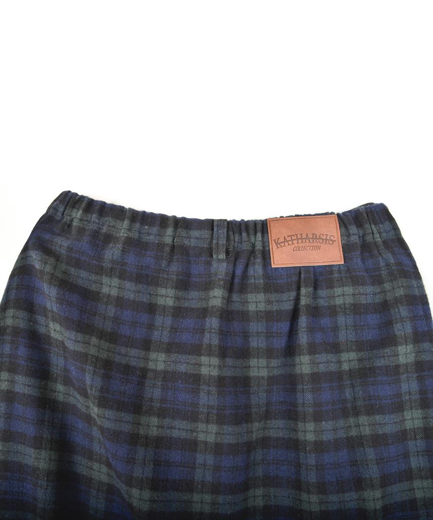 Catharsis Check Belted Elastic Long Skirt Green One Size