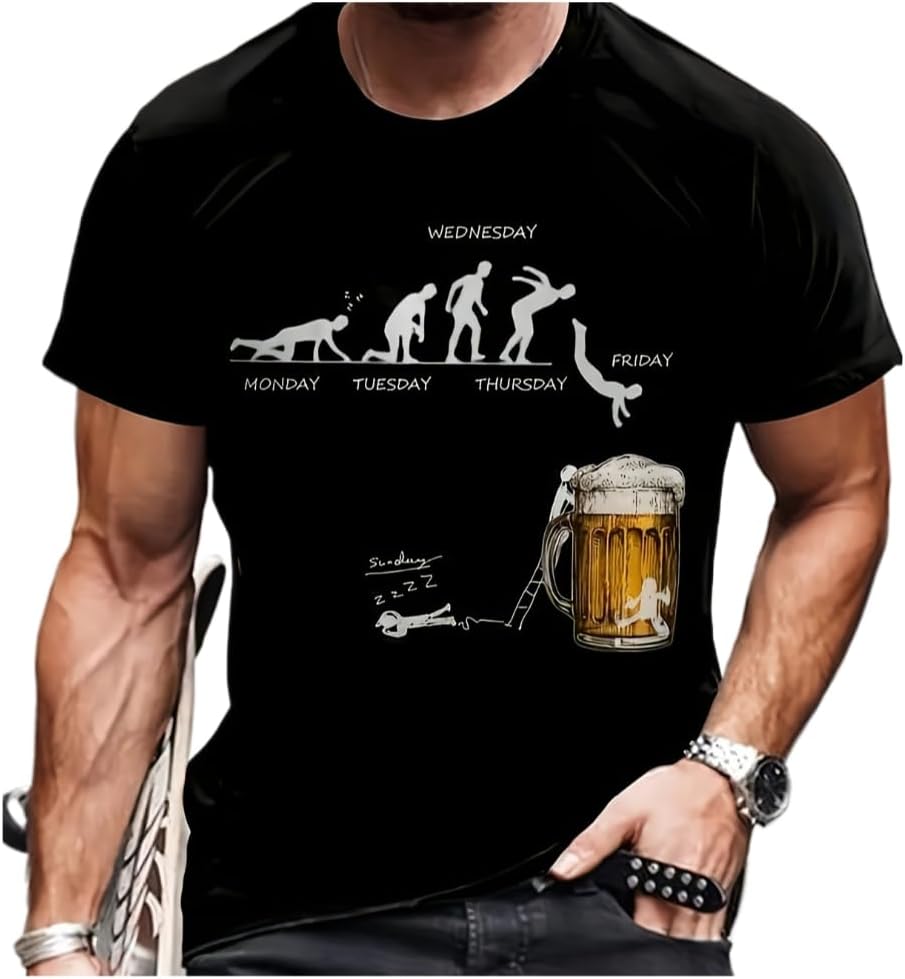Men s Humorous Monday to Friday Evolution Regular Fit Round Neck Casual Tee, Shipped from USA S разноцветный