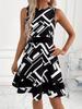 2025 new European and American fashion geometric printing sleeveless slim dress women's summer temperament commuter dress