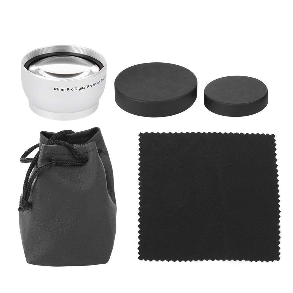 43MM 2X Aluminum Alloy Black Magnification Additional Lens for All 58MM Opening  Diameter Camera