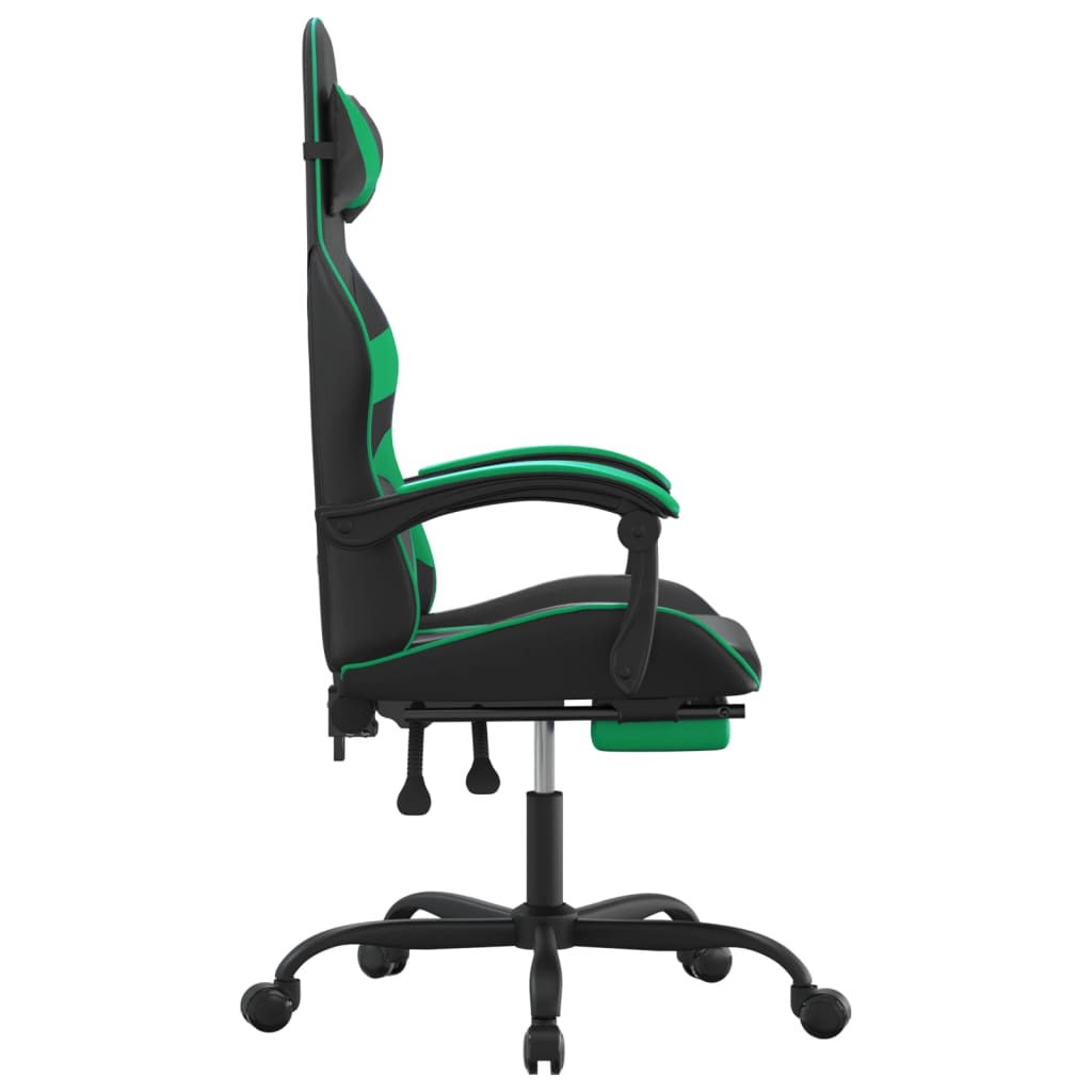 Gaming Chair with Footrest Black and Green Faux Leather