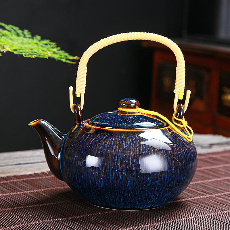 Creative Kiln Transformed Lifting Beam Teapot Tea Set Kiln Transformed Brushed Glaze Kung Fu Tea Set Large Teapot Large Cup