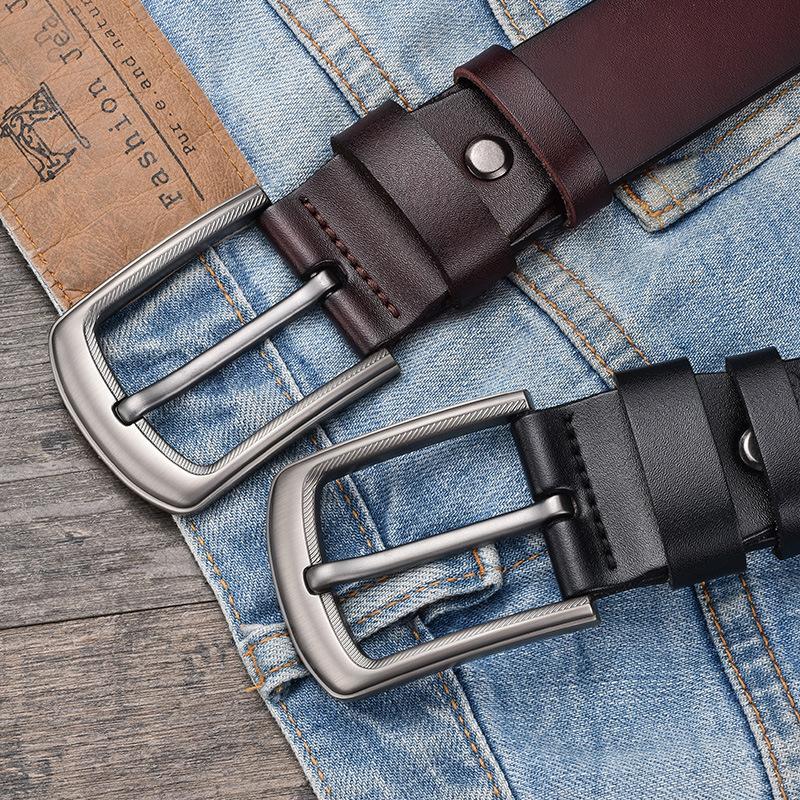 Men'S Pin Buckle Leather Belt Cowhide Belt Printable Belt
