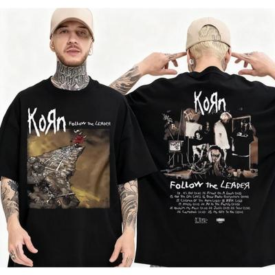 2025 Summer Rock Band Korn Follow The Leader Graphic Tshirt Rare Nu Metal Music Tshirt Men Gothic Retro Cotton Loose Tshirt