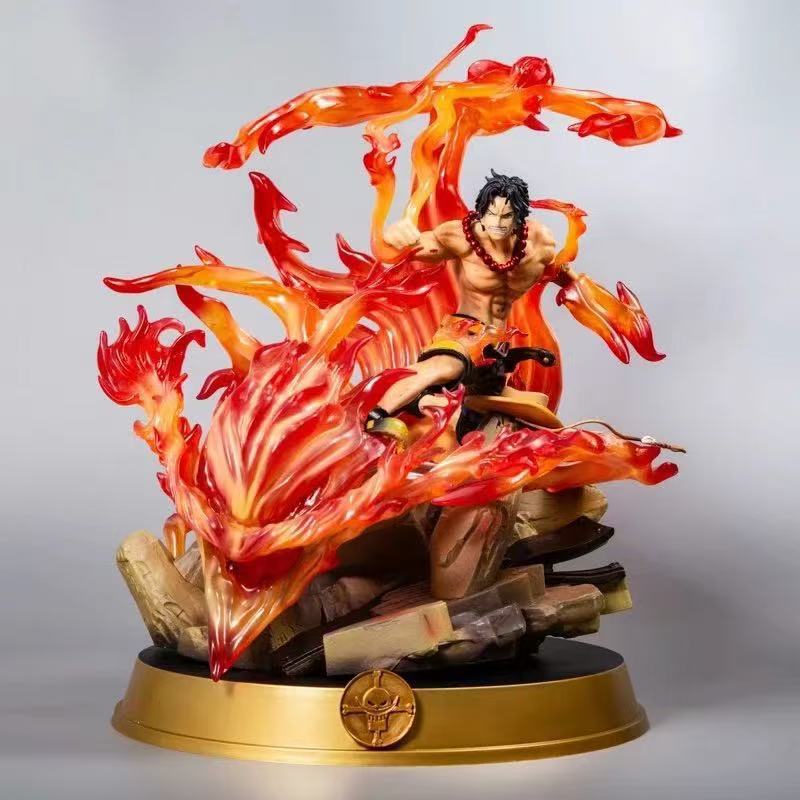 Anime ONE PIECE peripheral statues, Singularity Fire Fist Ace figure, Vulcan Ace scene model oversized ornament