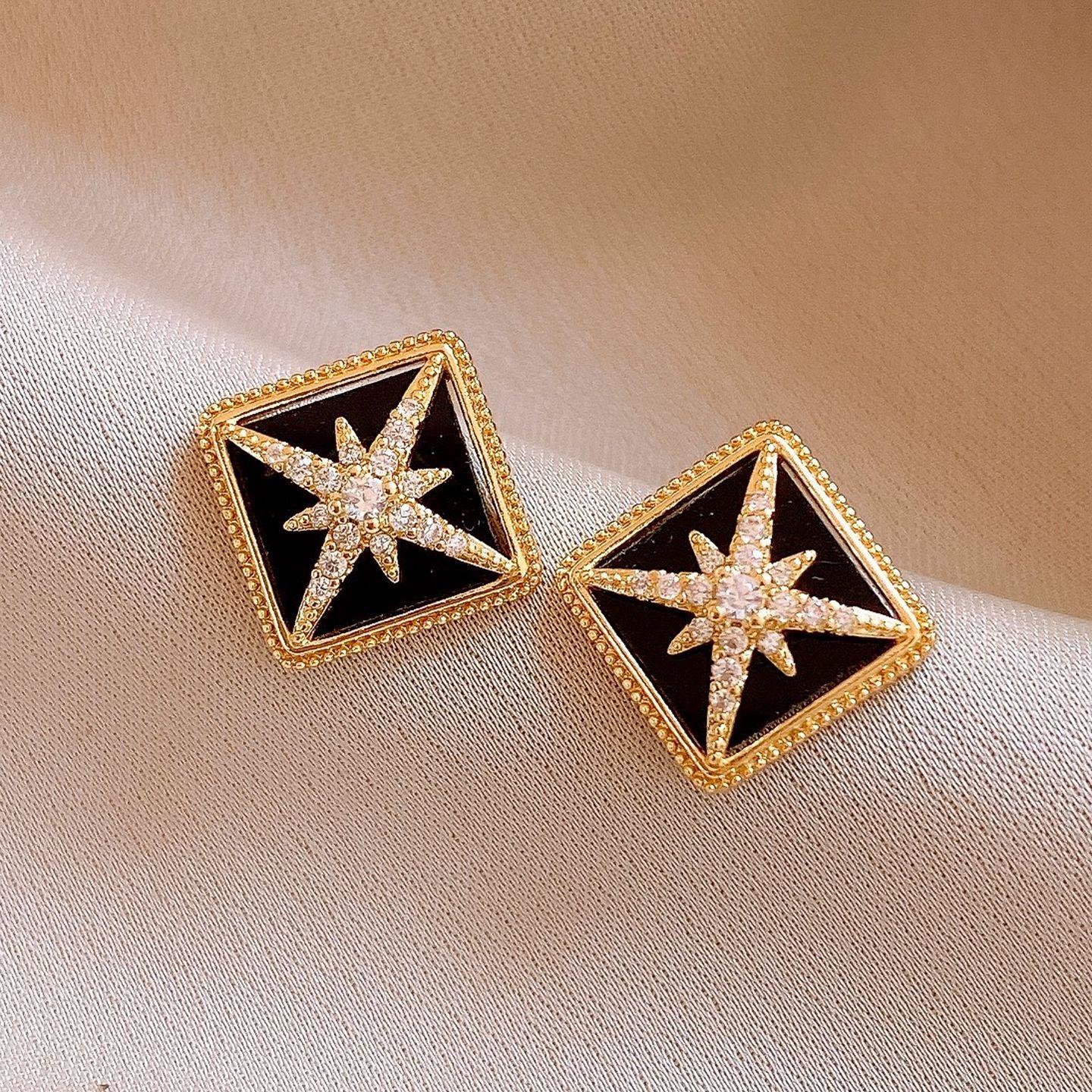European and American zircon rhombus star stud earrings fashionable personality simple earrings women