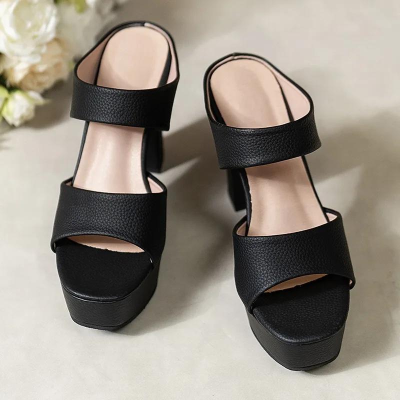 Fashion 2025Summer New Coarse Heel Sandals Women Round Head Open Toe Waterproof Platform Anti-slip Wear-resistant High-heeled Slippers