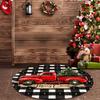Christmas Round Rug Red Pickup Truck Xmas Tree Buffalo Plaid Print Soft Non Slip For Living Room Bedroom Dining Decor