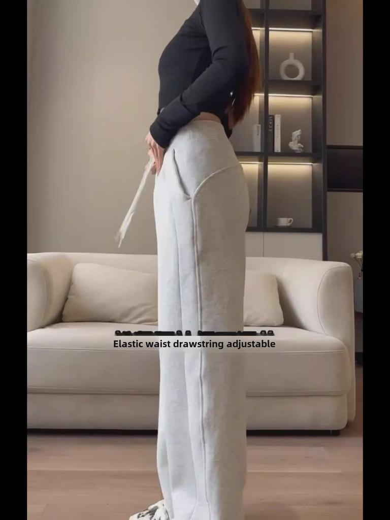 Lässige Jogginghose mit hohem Bund und Samtfutter für Damen: Schmaler, lockerer, gerader Schnitt – Ideal für Herbst & Winter