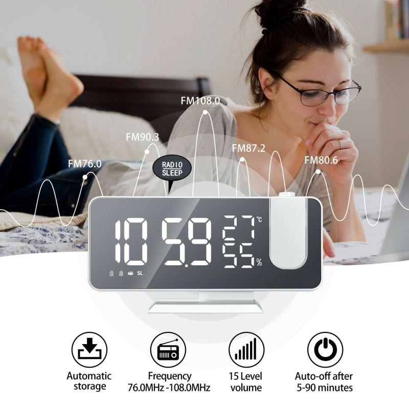 7.5-inch Led Digital Projector Projection Snooze 2 Alarm Clock Fm Radio Timer