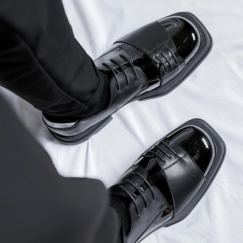 Men Leather Shoes lace up Black Wedding Bride For Formal Party Dress Italian style Men Shoes business dress Soft men Shoes