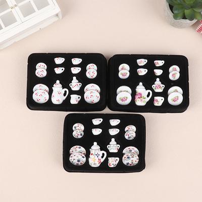 1Set 1:12 puppenhaus Miniatur Keramik Tee-Set Tasse Wasserkocher Tablett Blume Geschirr Küche Decor Spielzeug Puppe Haus Zubehör