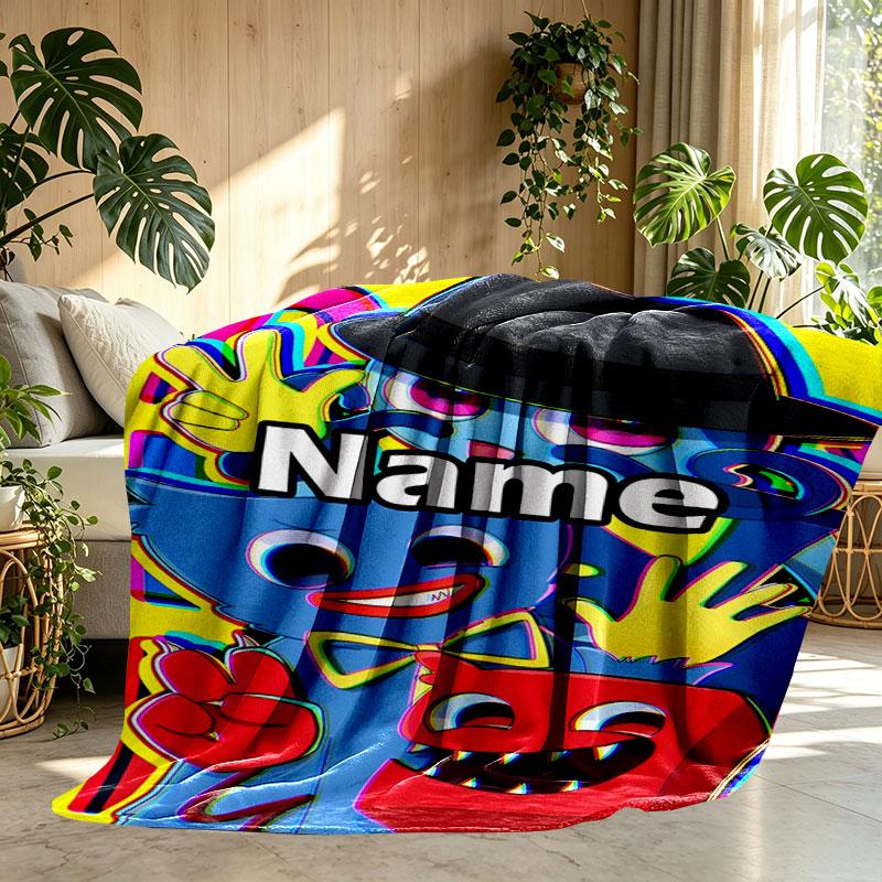 Custom Name Personalized Huggy Wuggy Print Blanket, Home Decor, Bedroom, Sofa, Camping, Couch, Gifts for Birthday Christmas