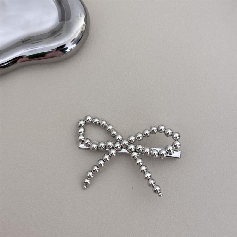 Beaded Hair Clip Aesthetic Hair Bows Bowknot Duckbill Clip Side Pin Nonslip Hair Barrettes for Women Girl Hair Styling