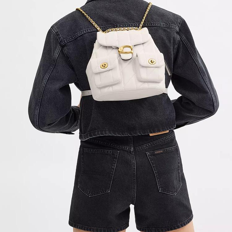 COACH Tabby Quilting Sheepskin Backpack Small Women's Chalk White CU076-B4HA