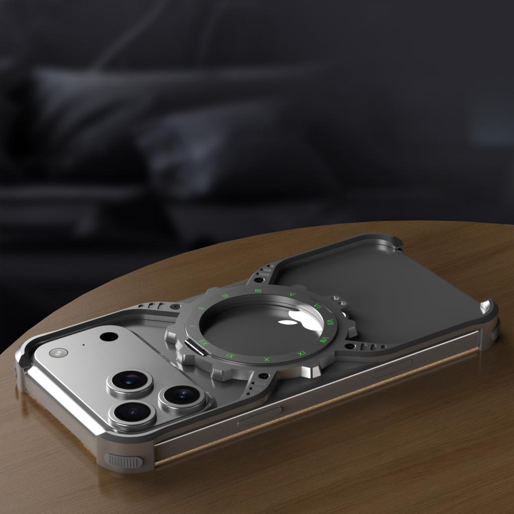 For iPhone 17 Pro Magnetic Case Luminous Kickstand Aluminum Alloy X-Shape Bumper Phone Cover