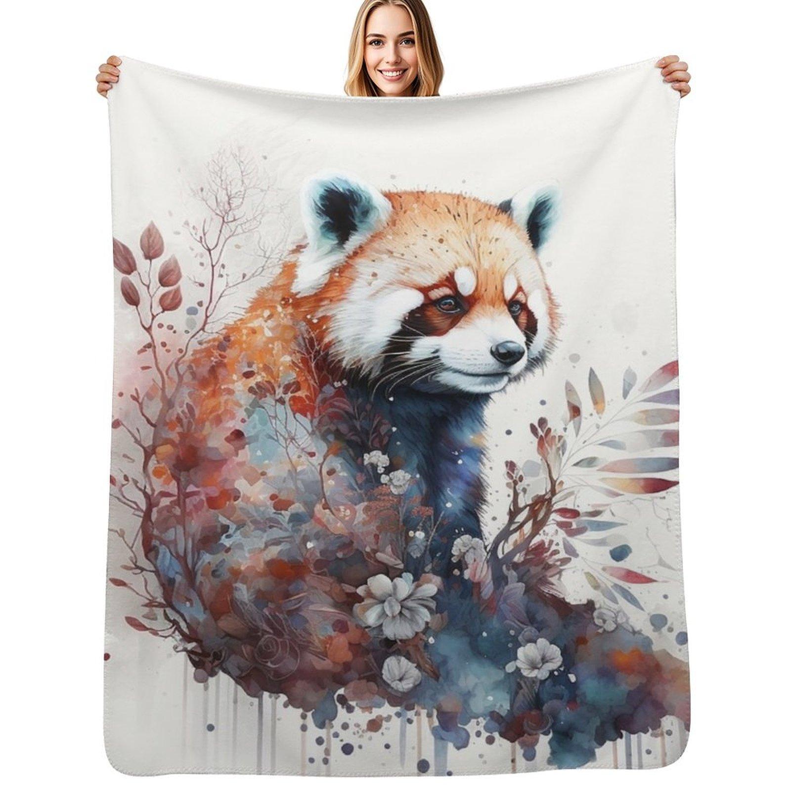 

Watercolor Red Panda in Nature Floral Design Throw Blanket Soft Breathable Blanket for Night Sleeping 102x76cm(40x30in)