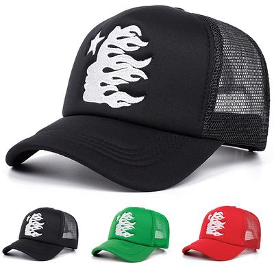 Sommer Flammenstern Stickerei Trucker Cap für Unisex Damen Atmungsaktive Netz Baseballkappe Outdoor Sonnenschutz Snapback Hut