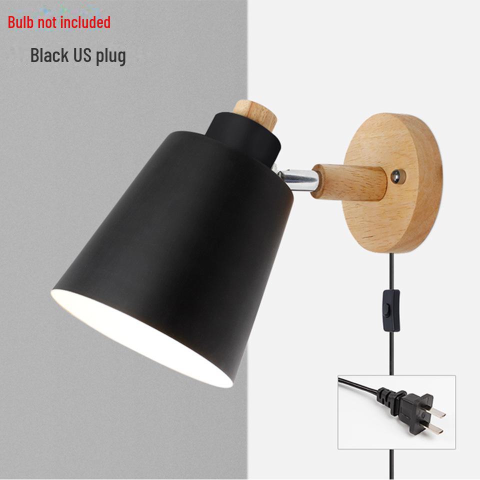 

Современный настенный светильник Macaron на прикроватной тумбочке с деревянной вилкой-выключателем - скандинавский стиль EU Plug (Excludes bulb) чёрный