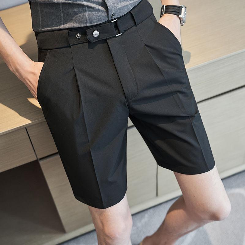Ice Silk Casual Suit Shorts Men's Summer Trendy Brand 5-point Mid-trouser Trousers Belt Drooping High-end Five-point Trousers