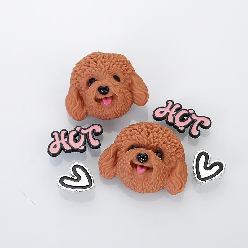 Cartoon Mini Teddy Dog Clogs Shoe Buckle Accessories Summer Fashion Heart Garden Sandals Decorations Women DIY Shoe Charms Set
