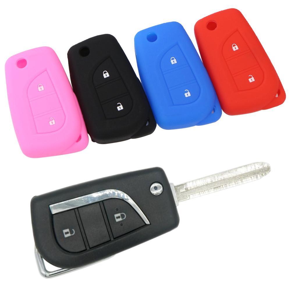 Silicone Rubber Car Key Cover Case Shell Set Protector Fob For Toyota Aygo Yaris Highlander Camry Rav4 2 Button Key Holder