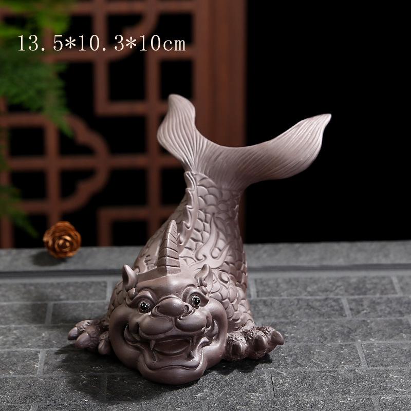 Zisha Tea Pet Ornament - Wealth Fish Dragon Tea Tray Accessory with Customizable Logo, Gongfu Tea Set Pixiu