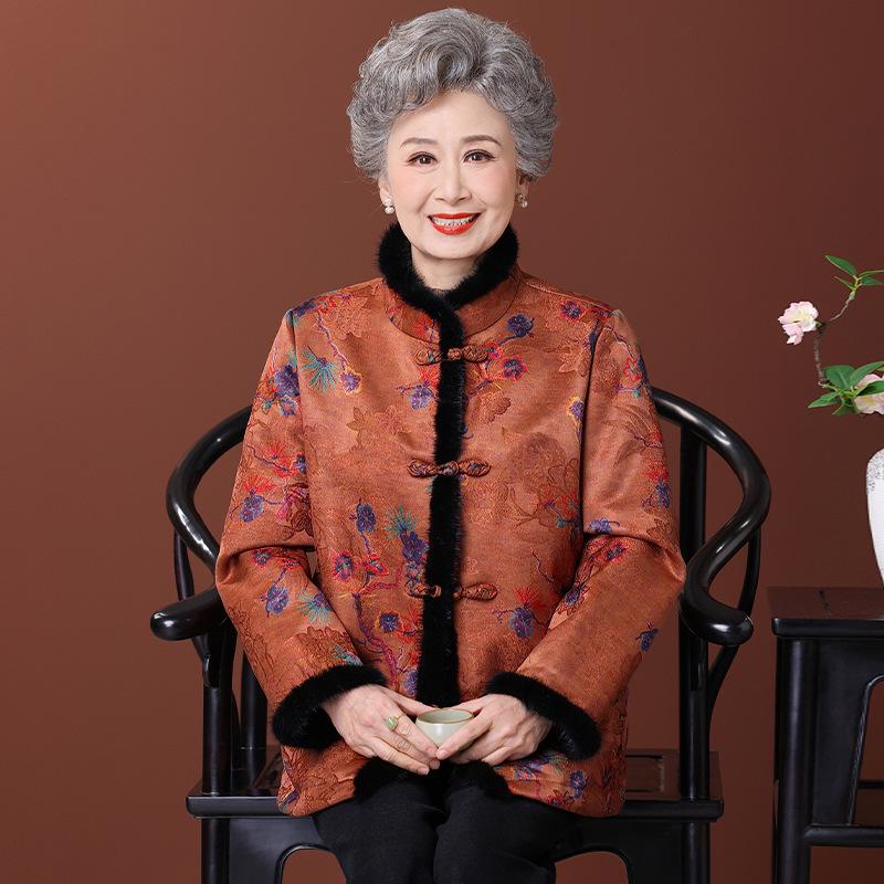 

Элегантное пальто с воротником из меха норки для женщин 70-80 лет - Бархатное, Утепленное, Осень/Зима, Свадебное и Банкетное, Стиль Тан Су, Для Бабушек 2XL (115-125 jin)