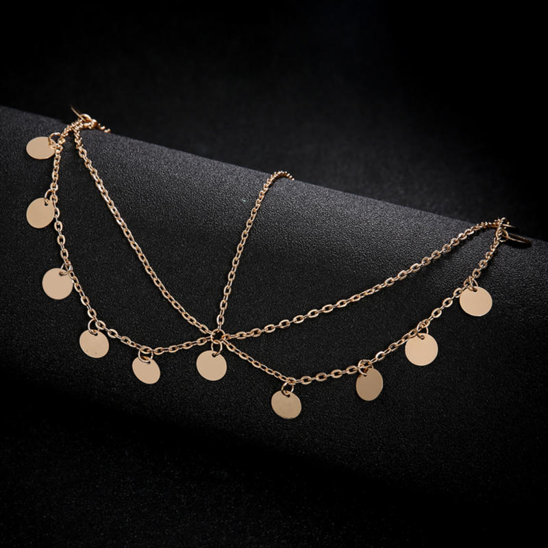 Wave Tassel Chain Headwear Tassel Electroplated Alloy Sequin Round Sheet Multi-layer Wedding Supplies Hair Accessories