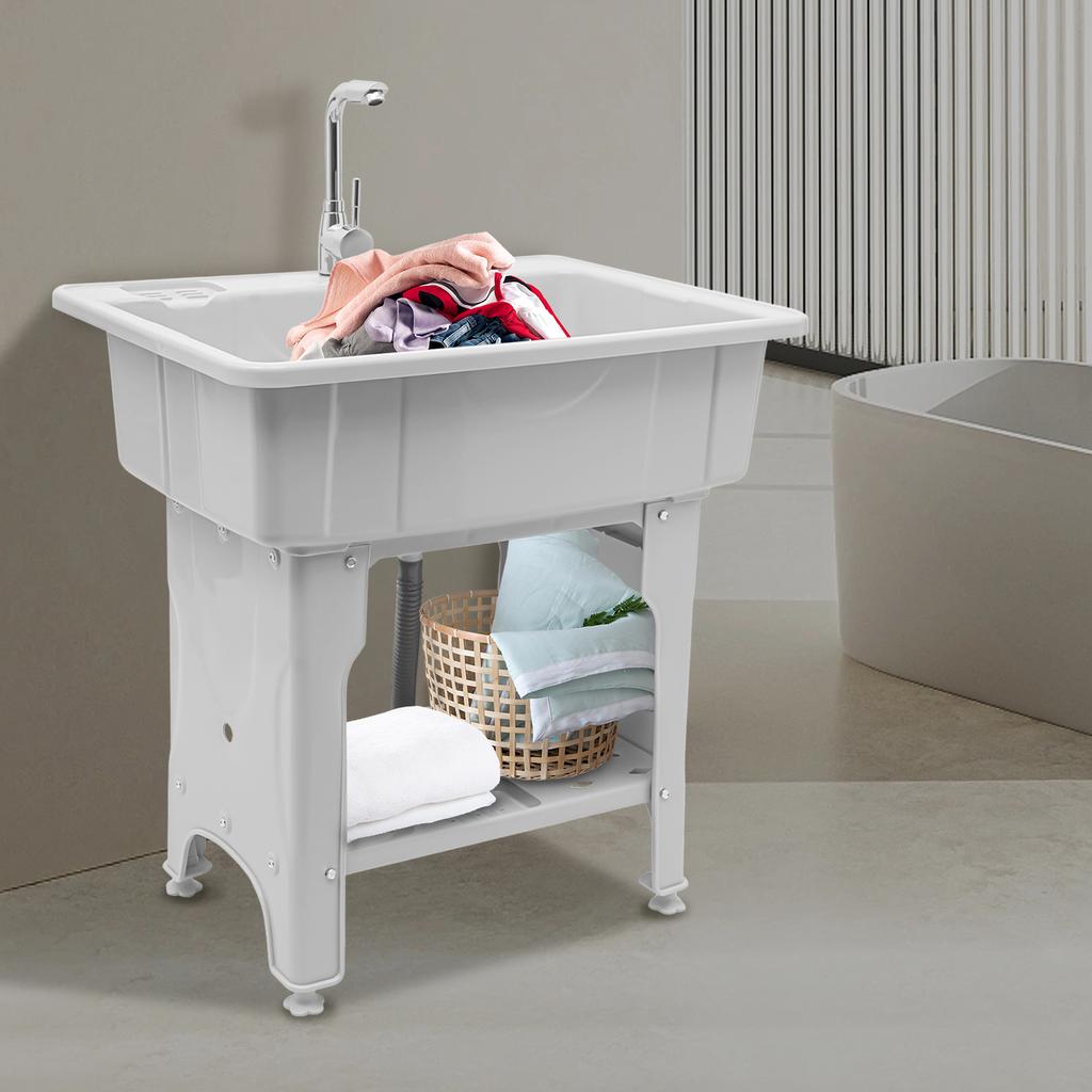 Large 70kg Capacity Modern Rectangular Laundry Sink, Gray Spacious Utility Tub & Wash Station, Complete with Storage Shelf