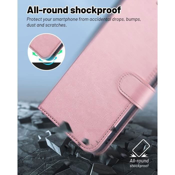 Coque de protection - BOOLING - Samsung Galaxy A55 5G - Rose - Antichoc Effet Cuir - Porte-cartes