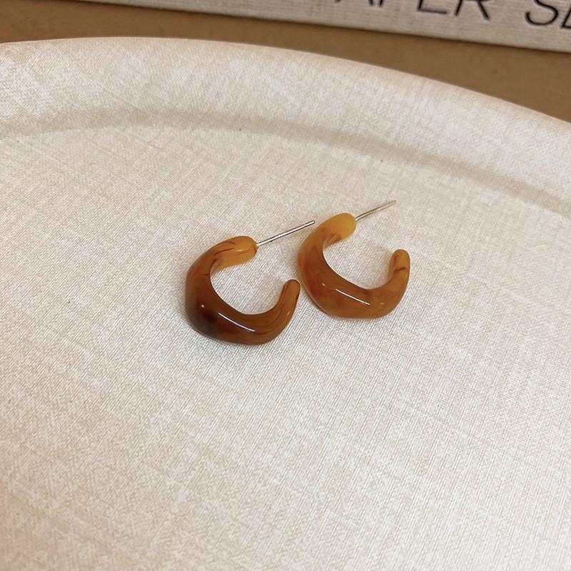 Silver Needle Retro Resin Geometric Round Oval Pendant Earrings Maillard Style Stud Earrings Niche Design Earrings Women