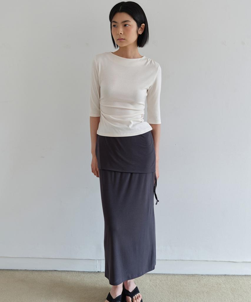 Awi String Shirred Jersey Skirt_Dark Gray