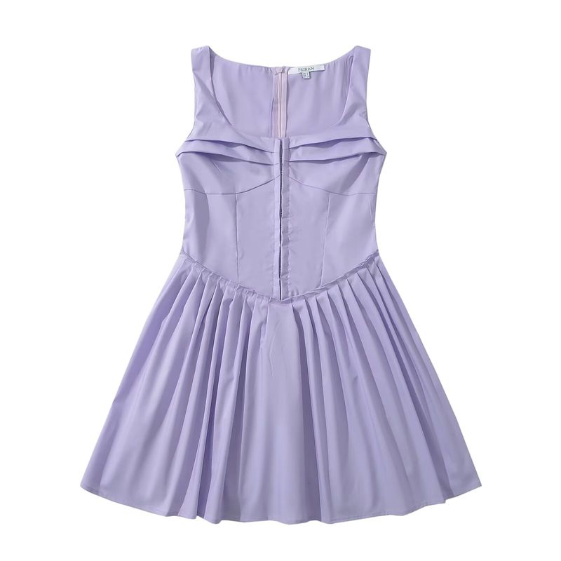 Kaslead New Arrival Women's Clothing Fashion Style Fashion Casual Minimalist Pleated Mini Sleeveless Short Dress