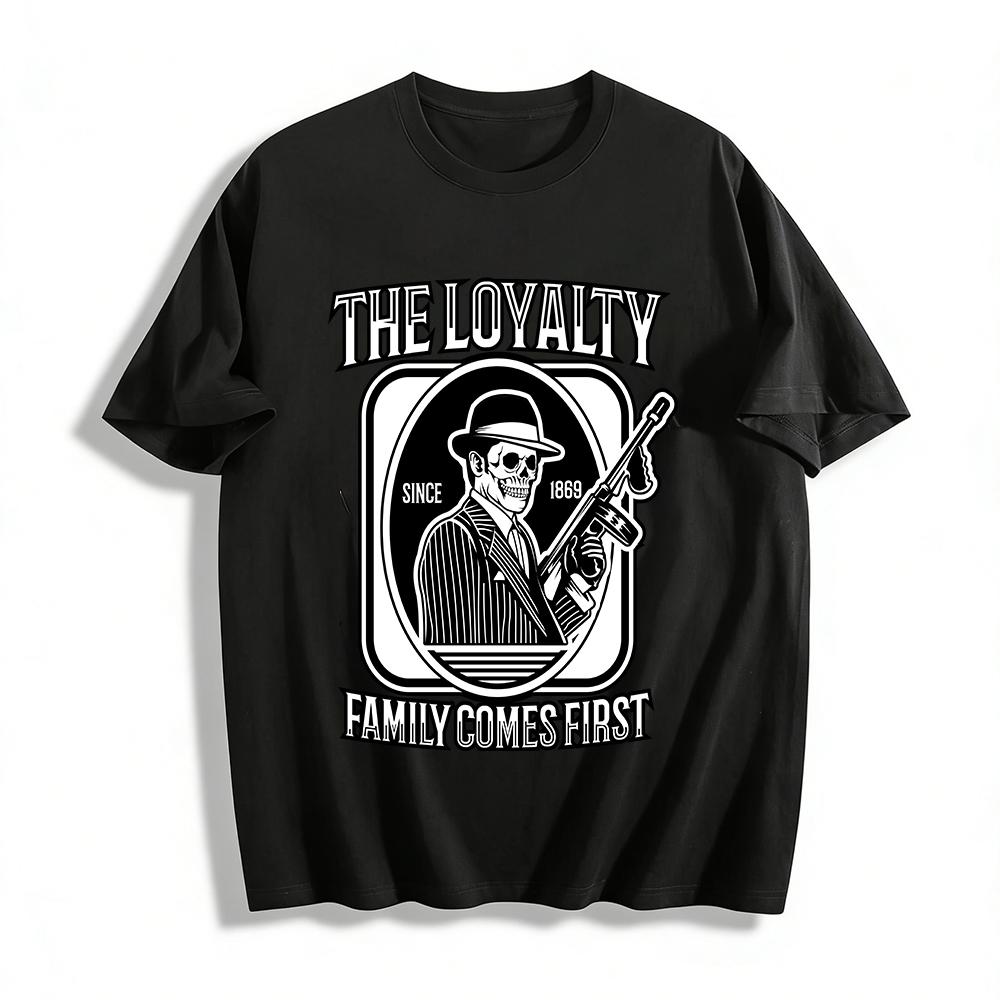 Skull Mafia Loyalty First Tshirt Family Comes First Retro Gangster Tee Pure cotton T-shirt XXS