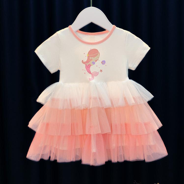 Dívčí korejské duhové patchworkové síťované princeznovské šaty na léto 2025