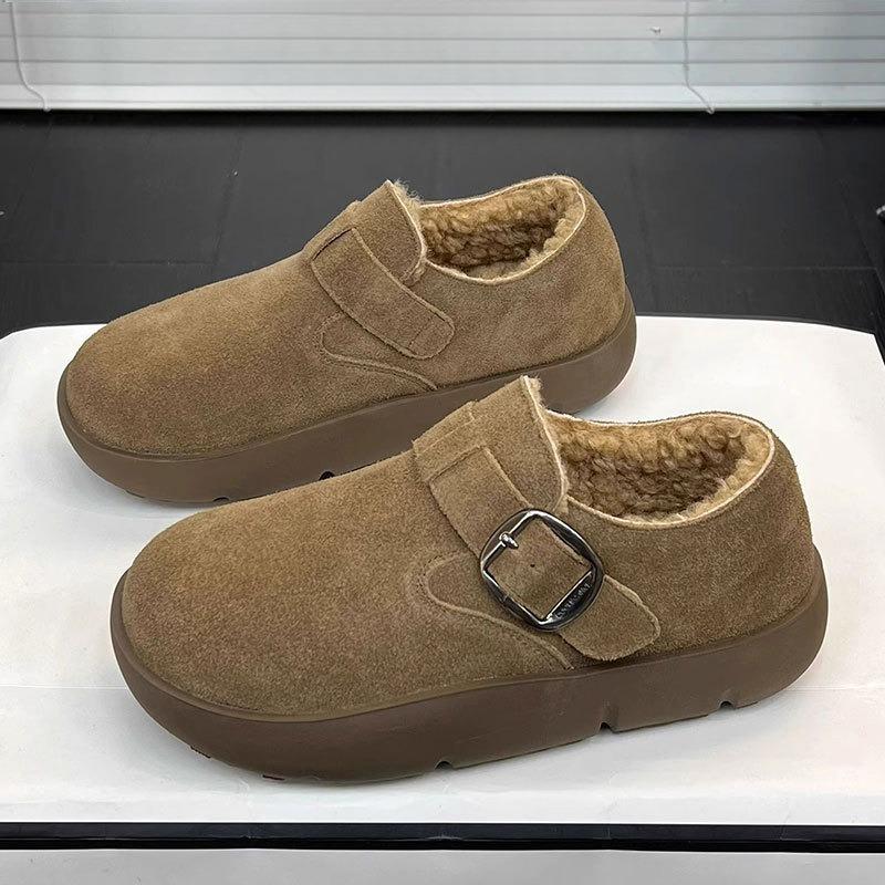 

New Retro, Fleece and Thickened Warm Cotton Shoes for Women with Thick Soles 40 хакі
