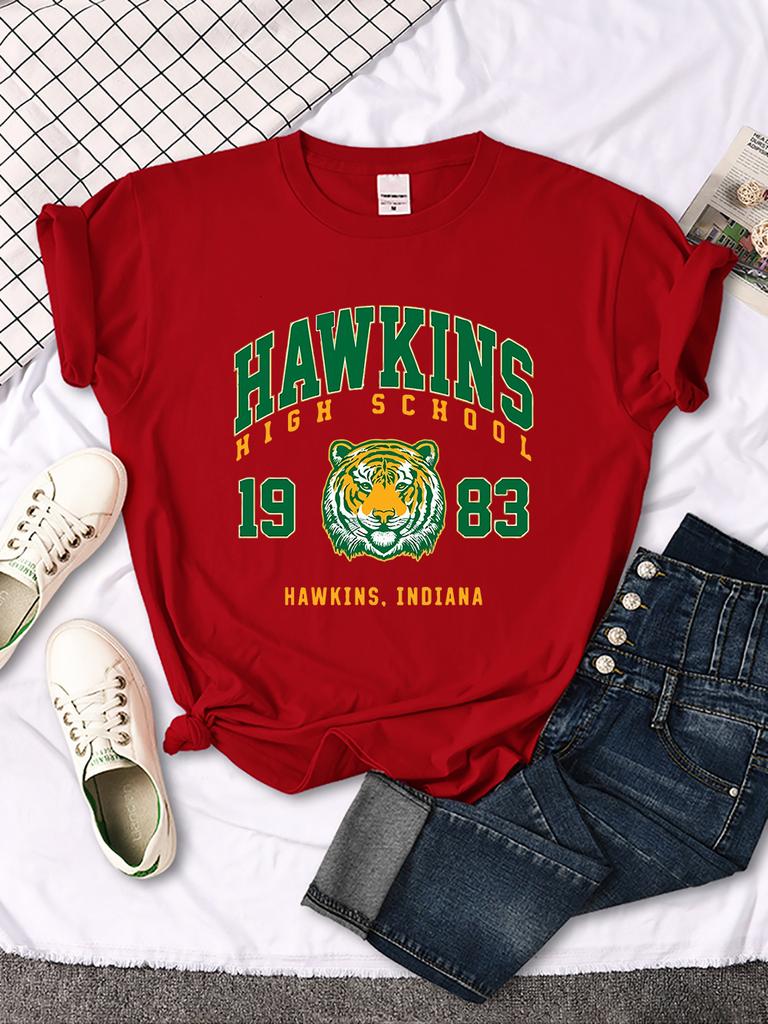 Hawkins High School 1983 Tryckt Dam T-shirt Nya Harajuku T-shirts Streetmode Streetwear Casual Rundhals Kläder