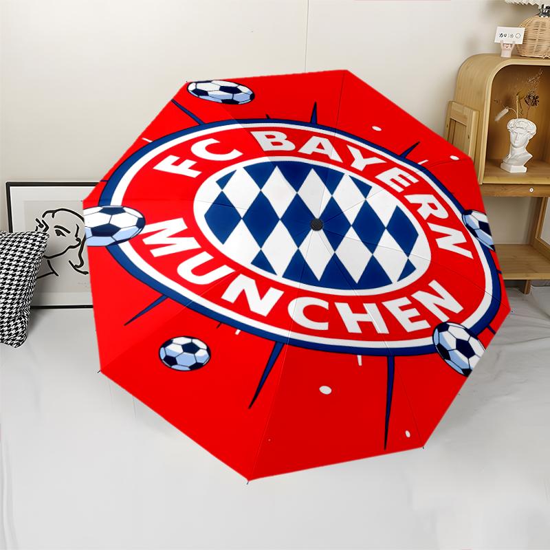 FC Bayern München Logo Print Automatic Umbrella, 8 Rib Iron Frame, Plastic Handle, Suitable for Outdoor Travel &Daily , Ideal Gift
