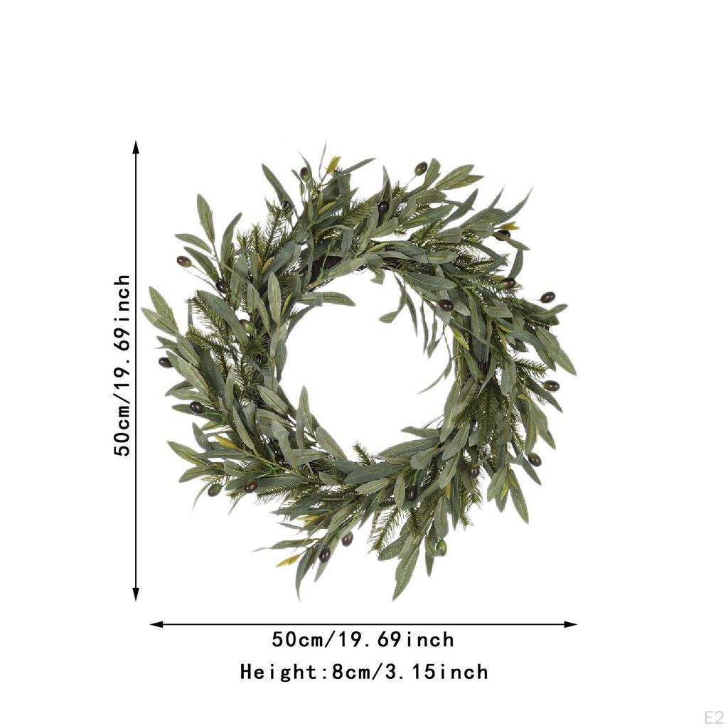 Artificial Olive Wreath Greenery Leaves with Beans Round Branch Spring Summer for