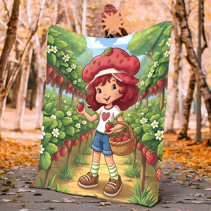 Strawberry Flannel Blanket Soft Warm All-Season Throw, Design for Camping, Car Travel, Hiking Sofa, Bed, Office Perfect Gift for Parties