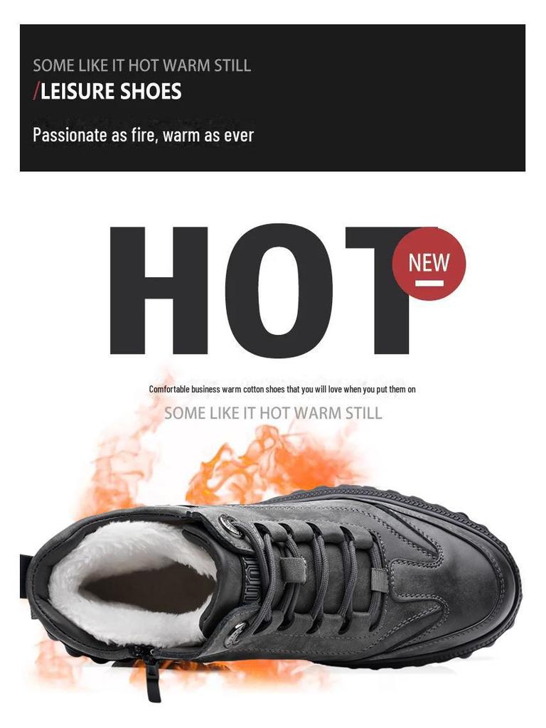 Men's High-Top Leather Snow Boots: Warm, Non-Slip, Wear-Resistant Martin Style for Fashionable Winter Wear.