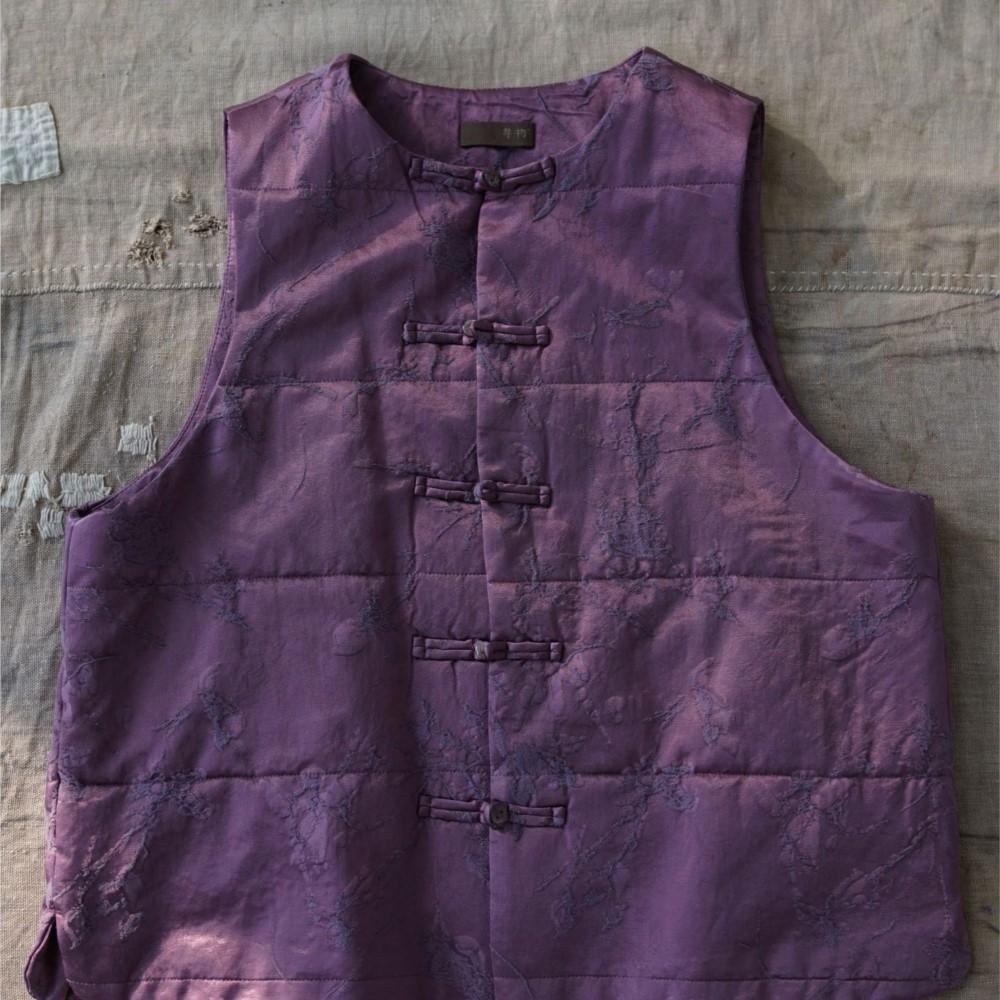 Johnature Women Vintage Winter Coats Jacquard O-Neck Sleeveless Button Chinese Style High Quality Coats