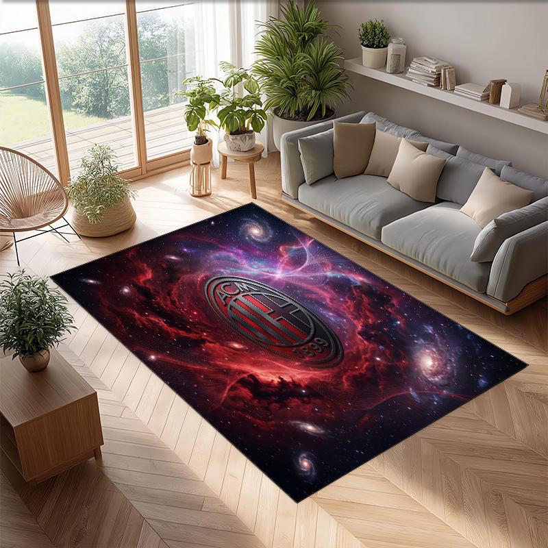 Tappeto in Flanella Stampato AC Milan Antiscivolo Morbido Poliestere Tappeto per Pavimento Tappetino Decorativo da Interno per Camera da Letto Soggiorno Divano Sala Giochi Decorazione Casa